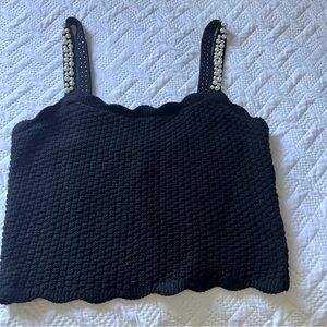 House of Harlow 1960 black Ribbed pearl Embellished Tank Top size S